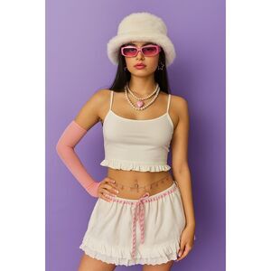 Bailey Rose Y2K White Eyelet Mini Skirt Cottagecore Ruffle Hem Size S